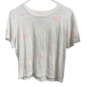 Chaser White Linen Blend Tee Neon Lips Print Size S